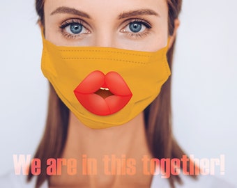 Kiss Emoji | Kissing | Red Lips | Love | Emoticon | Funny Yellow Emojis | Sublimation Face Mask | Mouth Nose Cover | Reusable Washable Mask