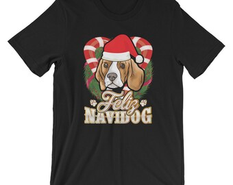 Beagle Feliz Navidog T-Shirt Dog With Santa Claus Hat Christmas Tee Unisex Women Men Kids Holiday Gift Idea