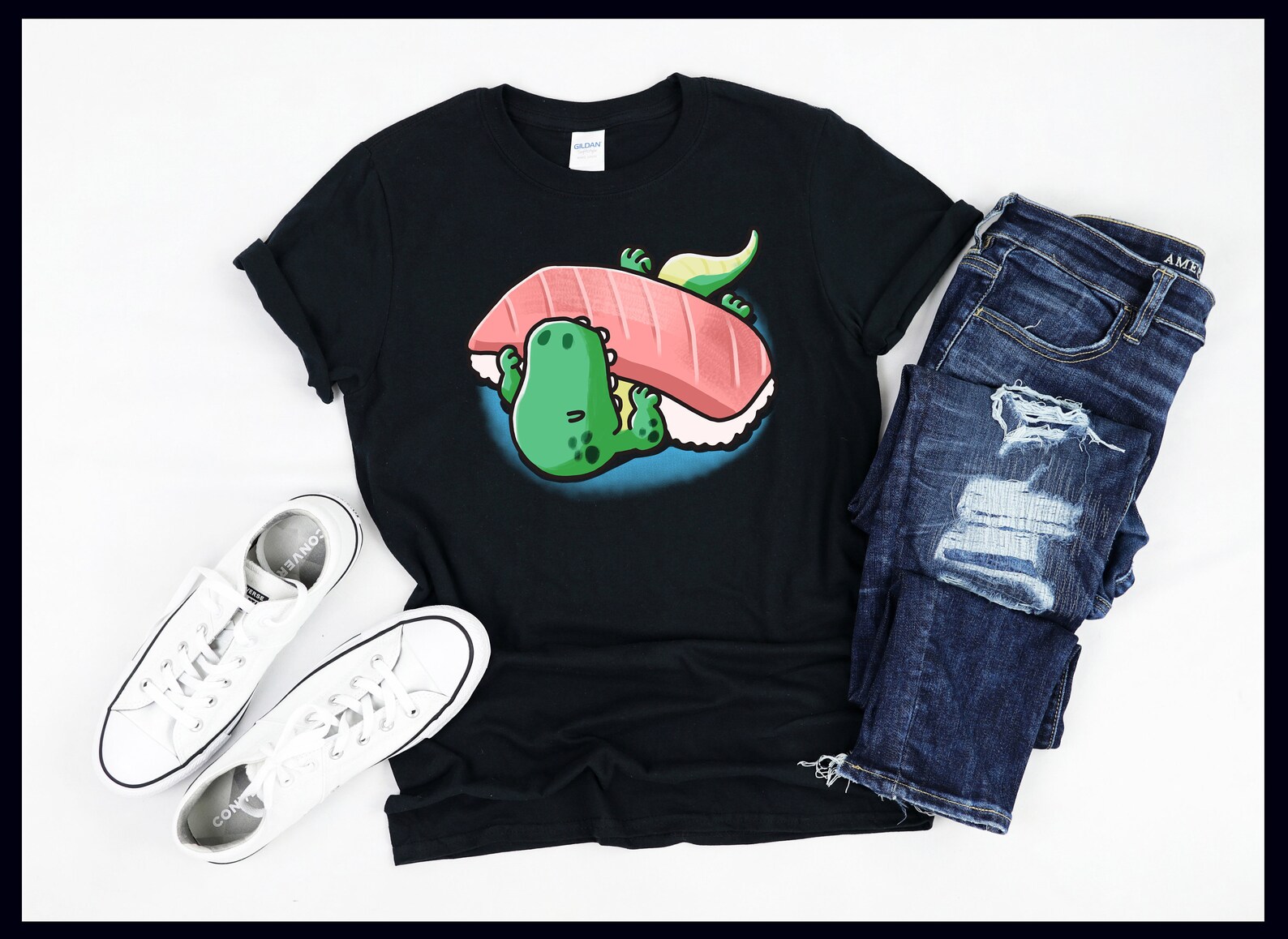 Sushi Dinosaur Kawaii TRex Dinosaur With Sushi Rolls Etsy