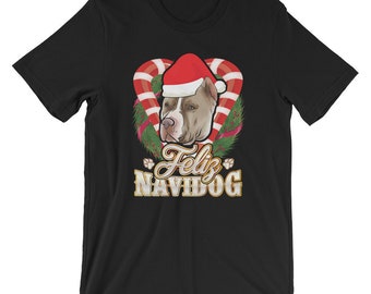 Pitbull Feliz Navidog T-Shirt Pittie With Santa Claus Hat Dog Christmas Tee Unisex Women Men Kids Holiday Gift Idea