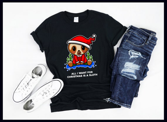 Merry Slothin Christmas Sweater Jumper Xmas Sloth Funny Lazy Present Gift Girl 