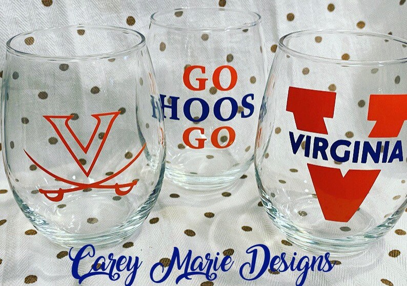 UVA Wine Glass, Uva, Wine Glass, Wahoo, Wahoo Gift, Uva Gift