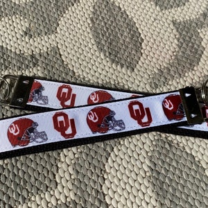 Oklahoma key fob, Oklahoma keychain, Oklahoma sooners, Oklahoma ribbon, university of ok, sooners ribbon, sooners keychain