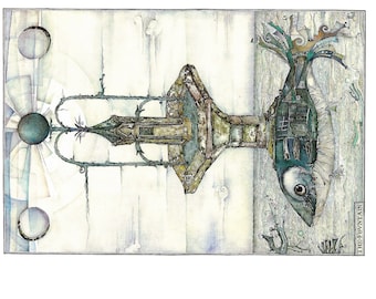 Digital download greeting card Fountain original artwork