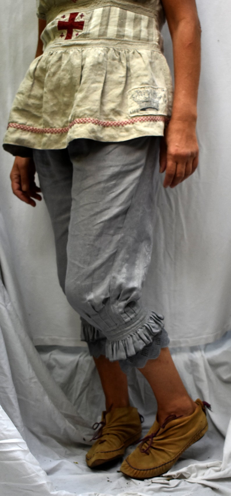 Linen steampunk bloomers MADE TO ORDER lagenlook ruffled image 8