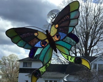 Butterfly, handcrafted stained glass suncatcher.