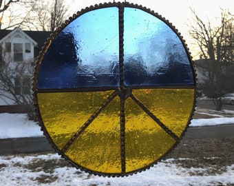 Ukrainian peace sign, handcrafted stained glass suncatcher