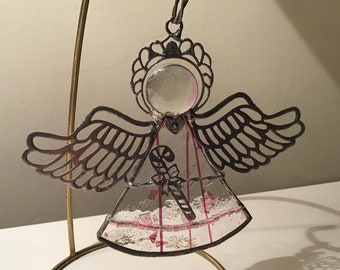 Mini angel handcrafted stained glass suncatcher.