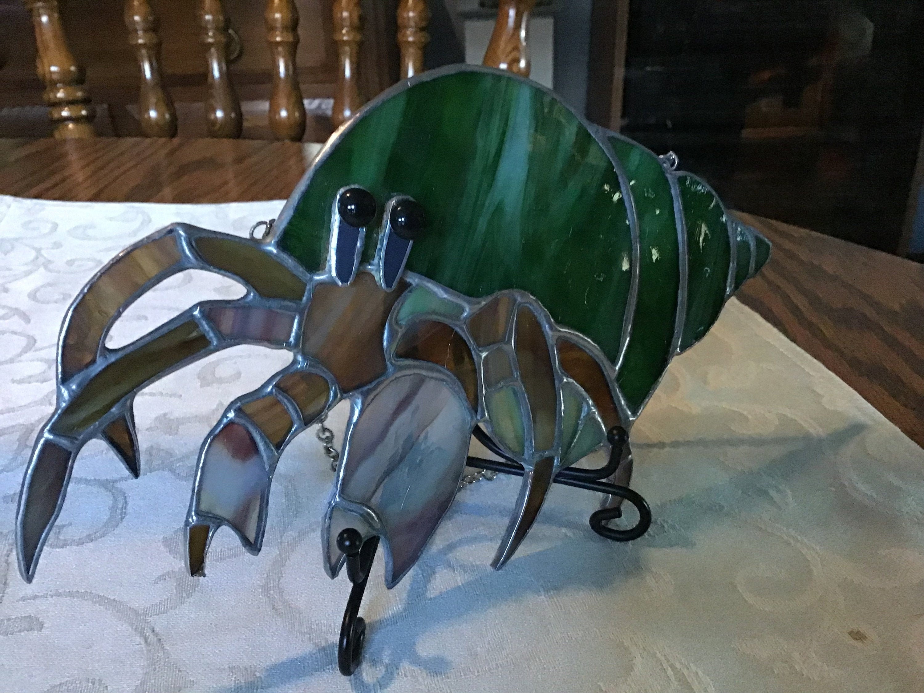 Hermit crab handcrafted stained glass suncatcher. Etsy