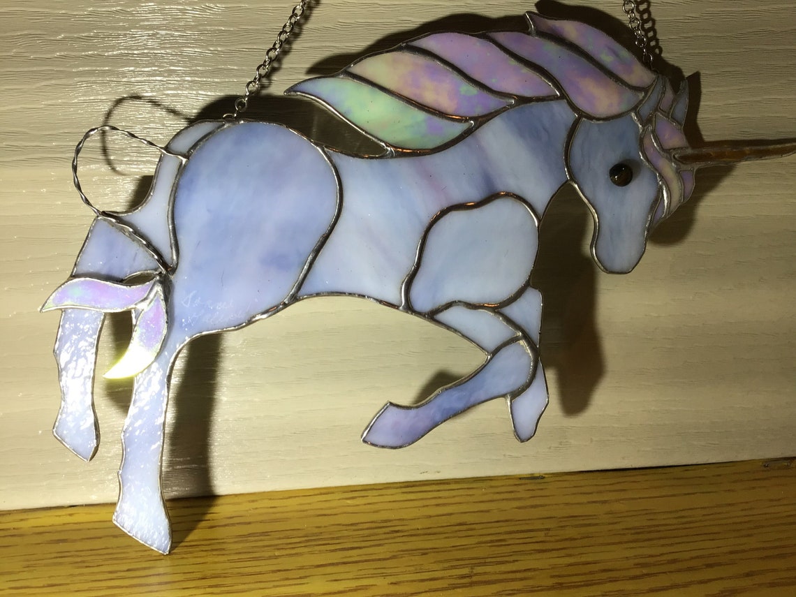 Unicorn handcrafted stained glass suncatcher. Etsy