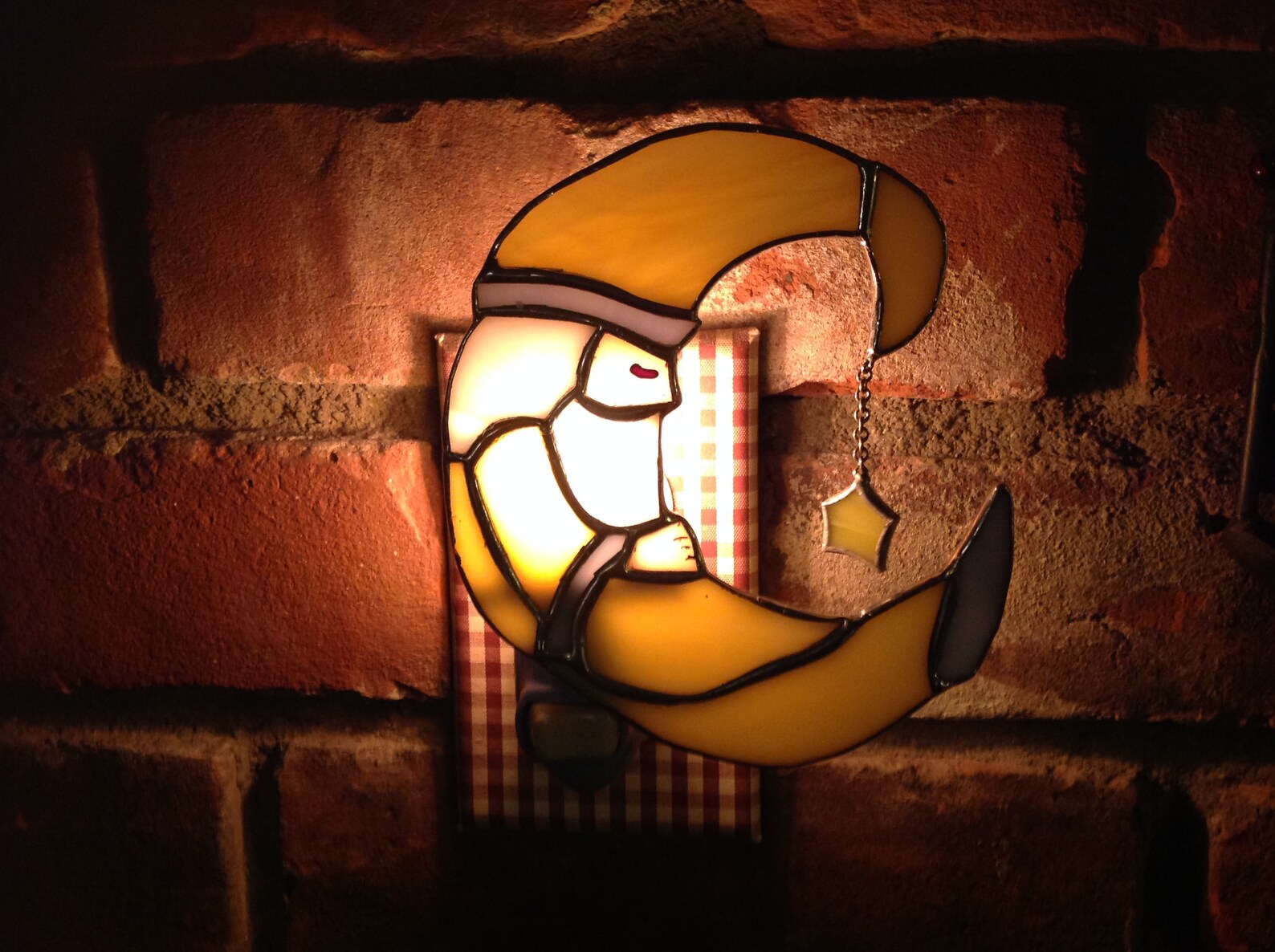 Handcrafted stained glass man in the moon night light. Etsy