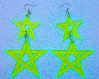 Fluorescent 3D Printed Stud Earrings--Neon Starburst--Geometric Jewelry--Contemporary Mod Earrings--Bright Colors--Lightweight Earrings