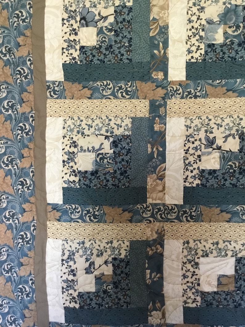 Quilts for Sale Quilts for Gifts Lap Quilts Mothers Day Quilt Log Cabin BluesIvory Quilt Handmade Quilts
