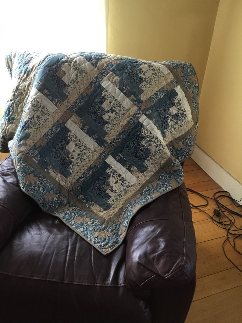 Quilts for Sale Quilts for Gifts Lap Quilts Mothers Day Quilt Log Cabin BluesIvory Quilt Handmade Quilts