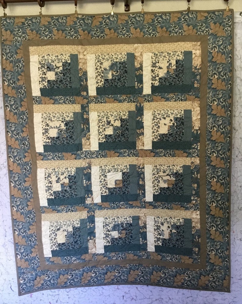 Quilts for Sale Quilts for Gifts Lap Quilts Mothers Day Quilt Log Cabin BluesIvory Quilt Handmade Quilts