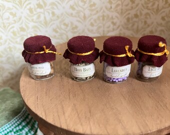 12 scale dolls house miniature set of 4 witch potion jars