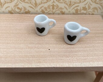 12 scale dolls dolls miniature set of 2 mugs with hearts