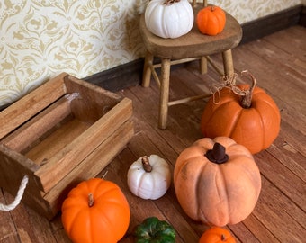 12 scale dolls house miniature Halloween fall 8 pumpkins with crate