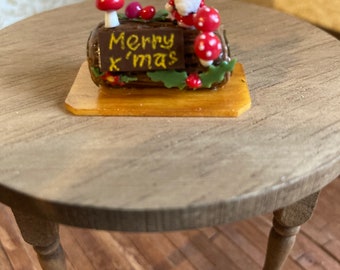 12 scale dolls house miniature Christmas Xmas log cake Father Christmas toadstools