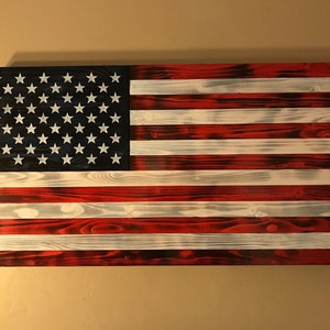 Handmade Wood American Flag, thin blue line, thin red line, rustic, patriotic, american, USA, military flag, flag