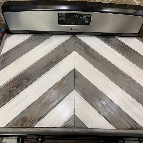 Handmade Chevron Wood Stove Top Cover, stove cover, noodle board, stove top cover, Chevron