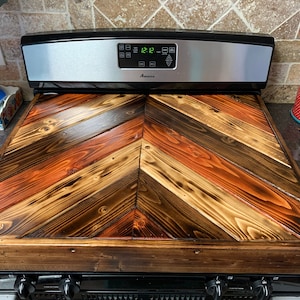 Couvercle de poêle à bois chevron fait main, couverture de cuisinière, planche à nouilles, couverture de dessus de cuisinière, chevron