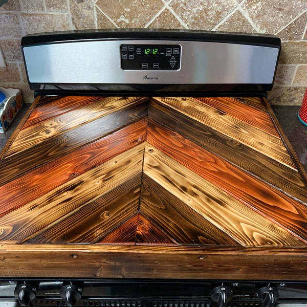 Handmade Chevron Wood Stove Top Cover, stove cover, noodle board, stove top cover, Chevron