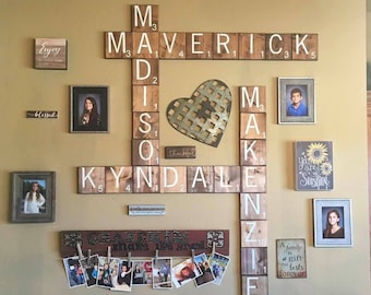 Scrabble Tile Wall Art 5”, Big Scrabble Tiles, Scrabble Wall Art, family wall art, scrabble names, wall art, scrabble