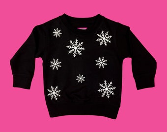 Snowflakes Toddler Crewneck | Winter Wonderland Collection | Black | Snowflake Art Design | Christmas Sweatshirt