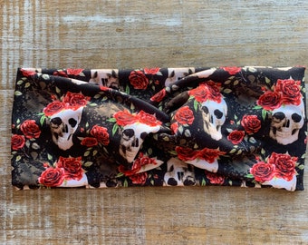 Elastyczne opaski na głowę z czaszką, opaski wiązane, opaska skręcana, elastyczna, miękka, gotycka, opaska na głowę na Halloween, opaska na głowę w stylu rockabilly