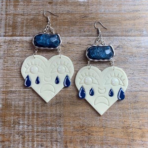 Crying Heart Earrings Polymer Clay Heart Earrings Traditional Tattoo Earrings Upcycled Crying Heart Statement Earrings 90s Crying Hearts