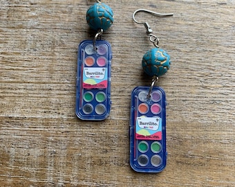 Watercolor Paints Earrings Miniature Paint Set Artist Gift Cute Kawaii Mini Brands Art Supplies Art Gift Miniatures Clip On Gauge Earrings