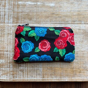 Blumen Münzbeutel Rosen Stofftasche Geldbörse Tattoo Rose Tasche Blumen Brieftasche ID-Inhaber Brieftasche aus Stoff Kleine Blaue Blume Tasche Schwarz Taschen