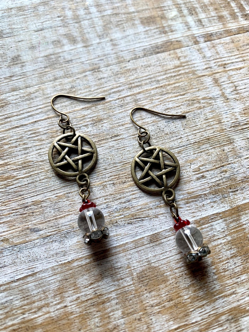 Bronze Pentagram Crystal Ball Earrings Wicca Earrings Psychic Etsy