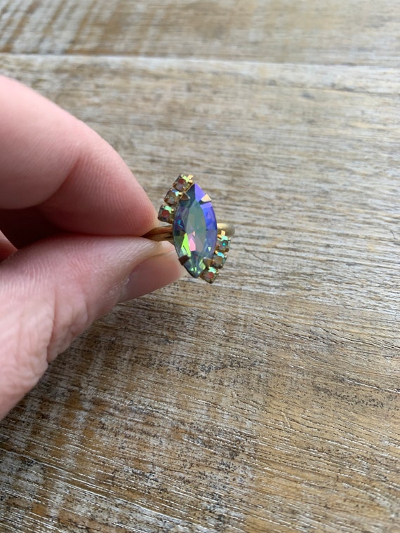 Vintage AB Crystal Ring Size 6.75 Vintage Rhinest… - image 1