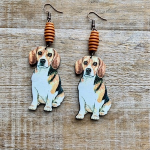 Beagle Earrings Dog Earrings Wood Lightweight Dog Lover Gift Beagle Dog Gift Beagle Gift American Beagle Clip On Earrings Ear Hangers Gauges