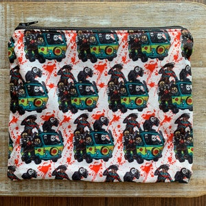 Bolsa de maquillaje de Halloween, billetera con diseño de asesinos de películas de terror, billetera con diseño de asesinos de dibujos animados, bolsa de tela con cremallera, regalo gótico