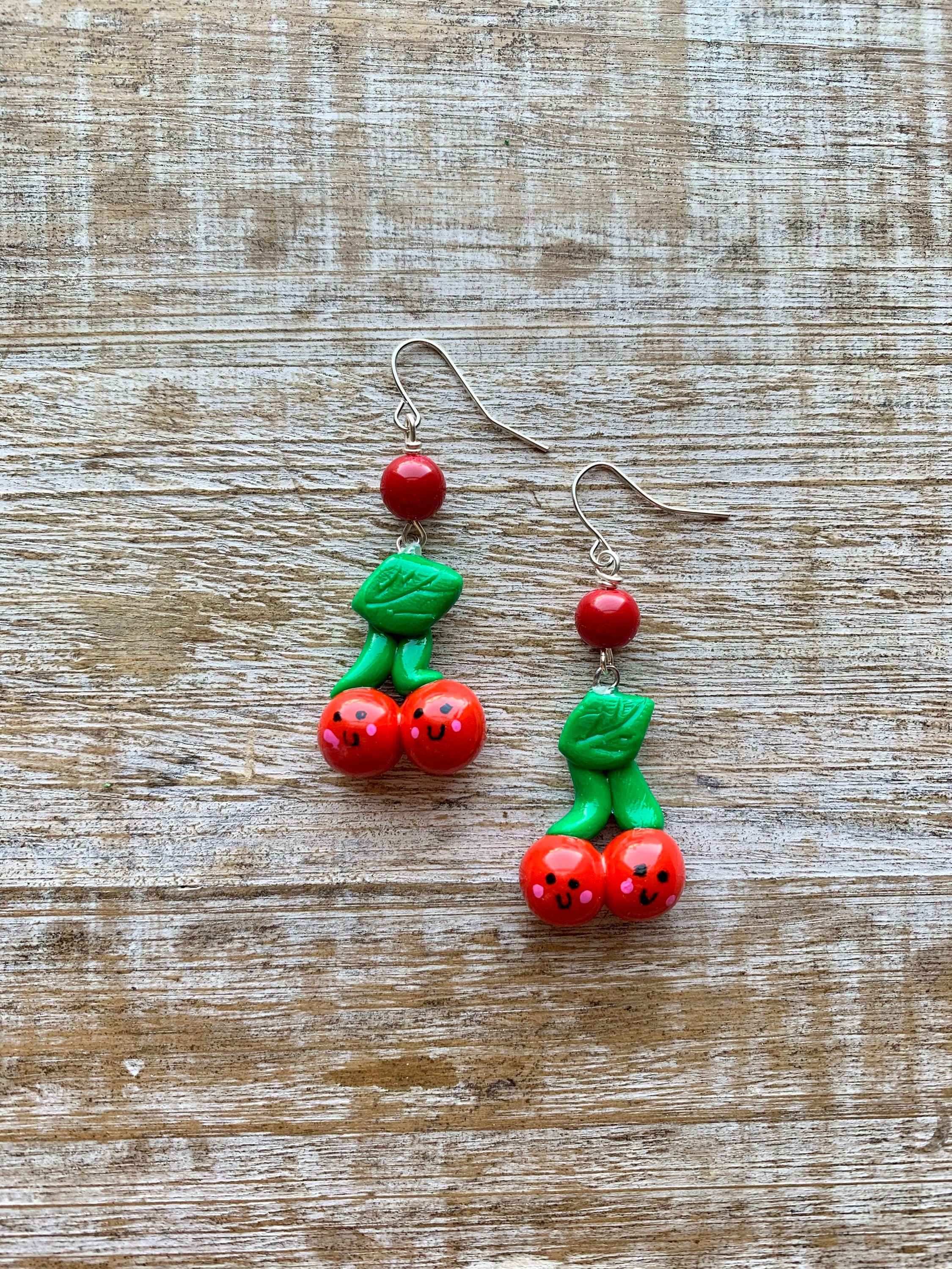 Cherry Earrings Fruit Polymer Clay Earrings Cherries Earrings Etsy