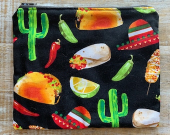 Taco Tuesday Cosmetic Bag Taco Makeup Bag Funny Bag Colorful Wallet ID Holder Fabric Cosmetic Bag Zippered Bags Fiesta Zippered Bag