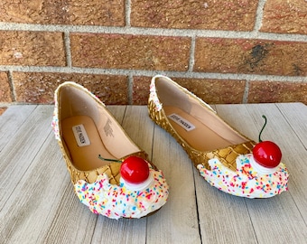 Vanilla Ice Cream Sprinkles Kids Flats Size 5 big Kids US Ice Cream Shoes Ice Cream Flats Dessert Shoes Kids Ice Cream Shoes