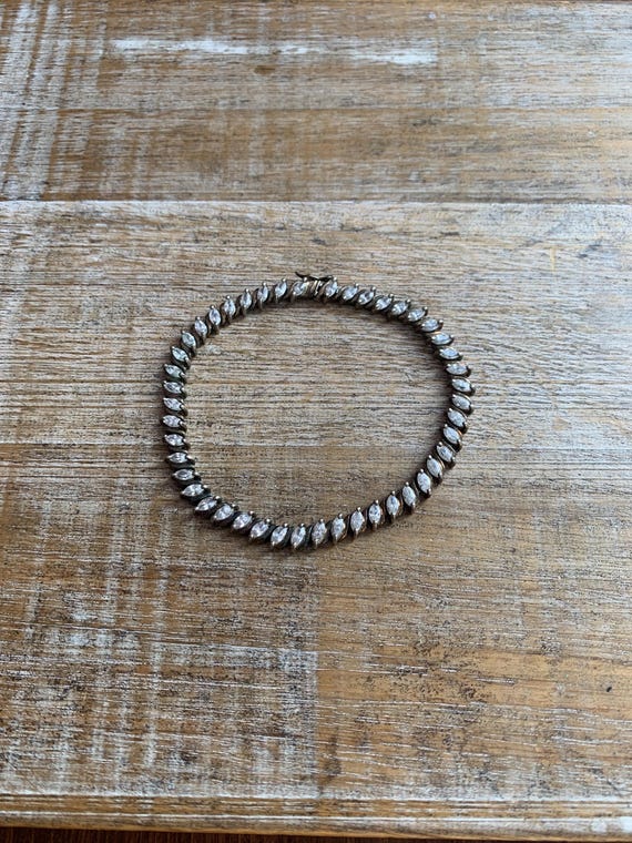 Vintage Marquise Sterling Silver Tennis Bracelet White CZ 925 Silver  Vintage 8