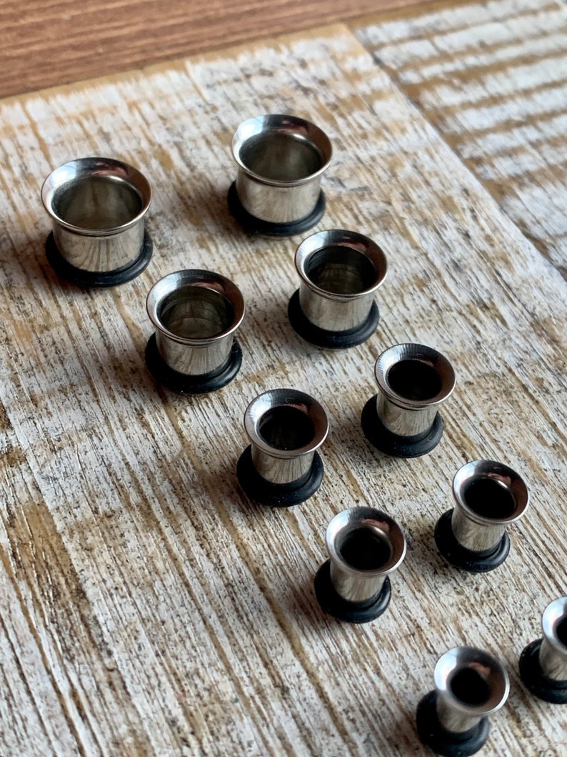 Surgical Steel Tunnel Gauges ONE PAIR 14g-00g Ear Gauges Sold As A Pair Tunnel Gauges Silver Tone Tunnels Steel Tunnels Silver Ear Gauges image 6