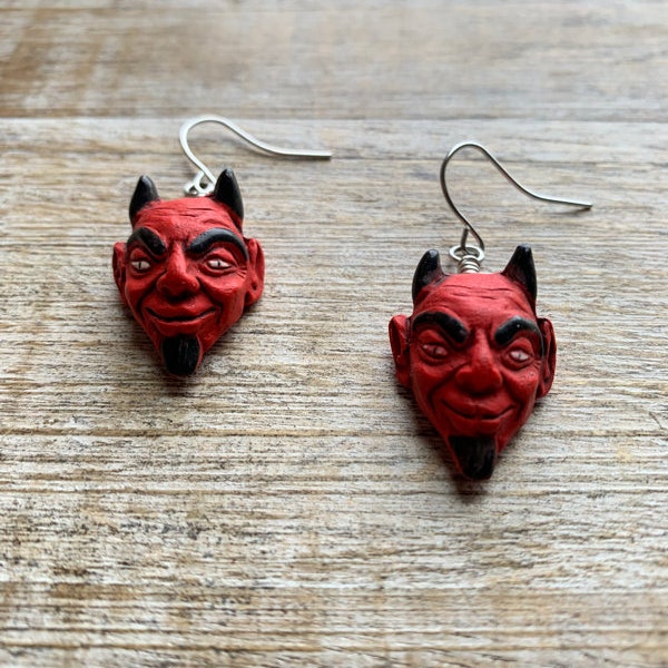 Devil Earrings Satan Earrings Ceramic Satan Earrings Evil Devil Satan Earrings 666 Tunnel Gauge Satanic Gift Devil Beaded Clip On Earrings