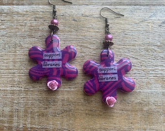 Read Banned Books Earrings Reader Booktok Cute Book Girl Book Ban Earrings Daisy Purple Support Libraries Clip On Ear Hangers Banned Book