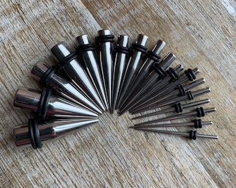 Ear Stretching Kit Surgical Steel 14g-00g /Taper Sets / Ear Tapers / Ear Stretching Kit Silver Tapers Ear Stretching Set 14g-00g Gauge Kit