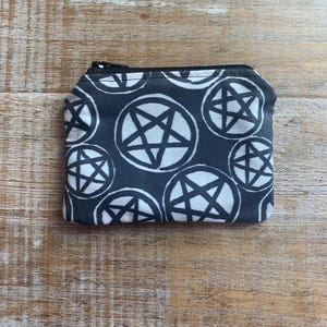 Monedero con pentagrama, estilo gótico, wicca, bolso gótico, monedero, neceser, bolsa con pentagrama, tarjetero para documento de identidad, cartera de tela, bolsa con cremallera