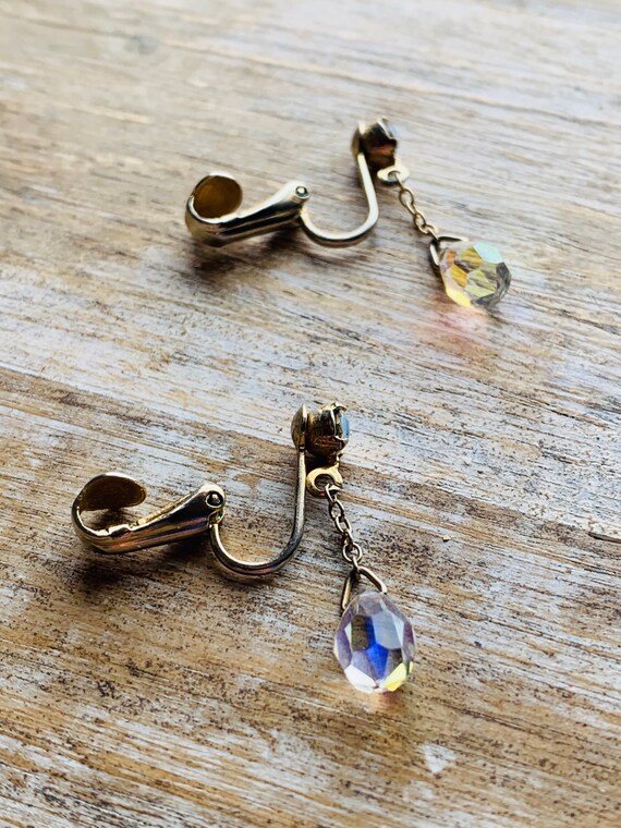 Vintage Crystal Dangle Earrings Clip On Earrings … - image 7
