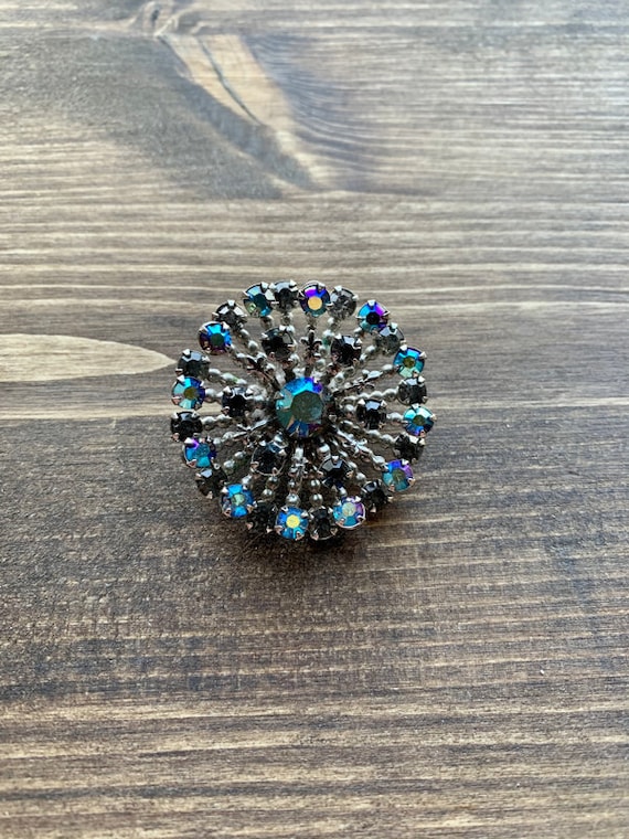 Vintage Rhinestone Brooch Blue Rhinestone Pin Vint