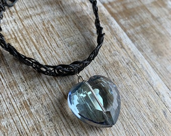 Bling Choker Necklace Blue Heart Bling Necklace Heart Beaded Necklace Minimalist Pendant Cute Jewelry Blue Style Crystal Jewelry