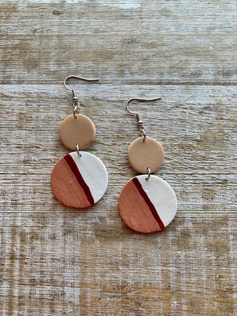 Modern Hand-painted Art Deco Style Earrings Brown Art Deco Earrings Mid Century Earrings Hippie Earrings Polymer Clay Earrings
